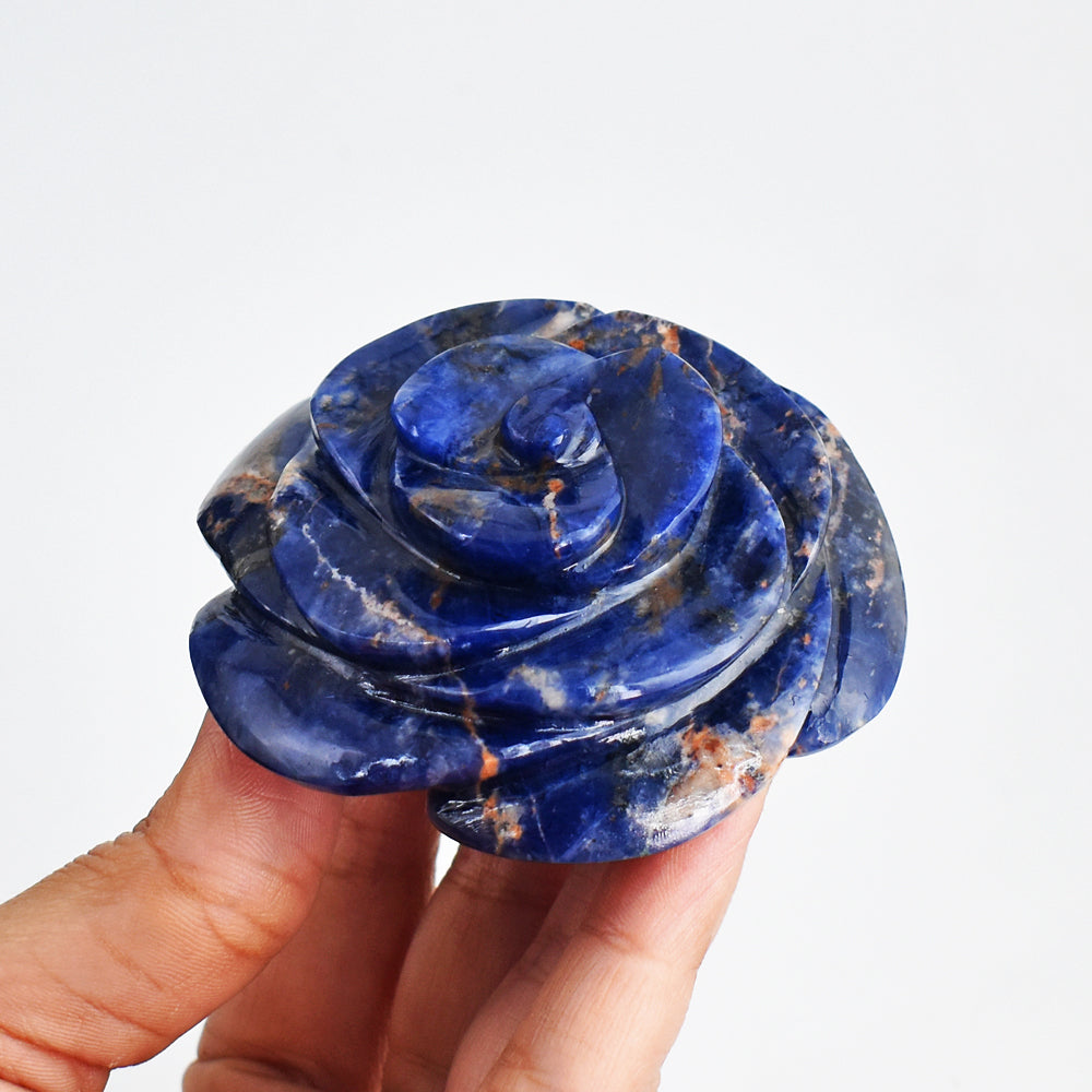 Craftsmen  809.00 Cts  Genuine  Sodalite  Hand Carved Crystal Rose Flower Gemstone Carving