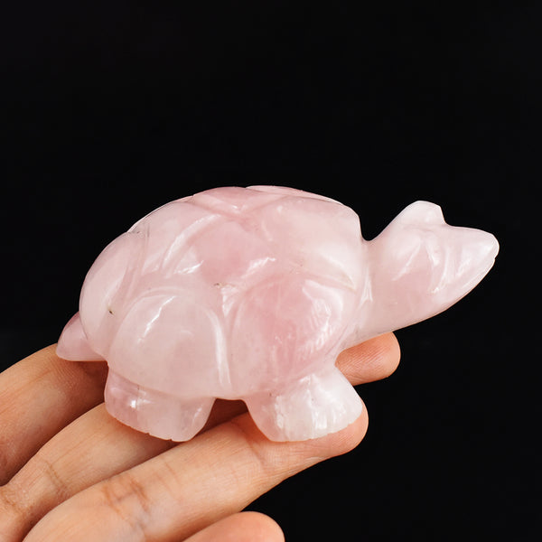 Natural  661.00 Carats Genuine Pink Rose Quartz Hand Carved Crystal  Gemstone Turtle Carving