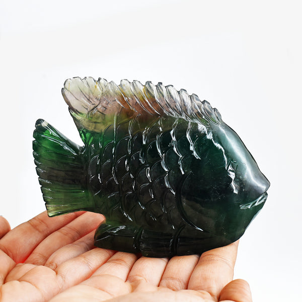 Exclusive  2971.00 Carats Genuine Multicolor Fluorite Hand Carved  Crystal Gemstone Carving Fish