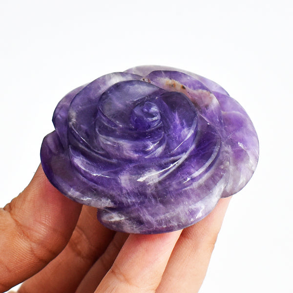 Amazing  282.00 Carats  Genuine  Amethyst  Hand Carved  Rose  Flower  Gemtone Carving