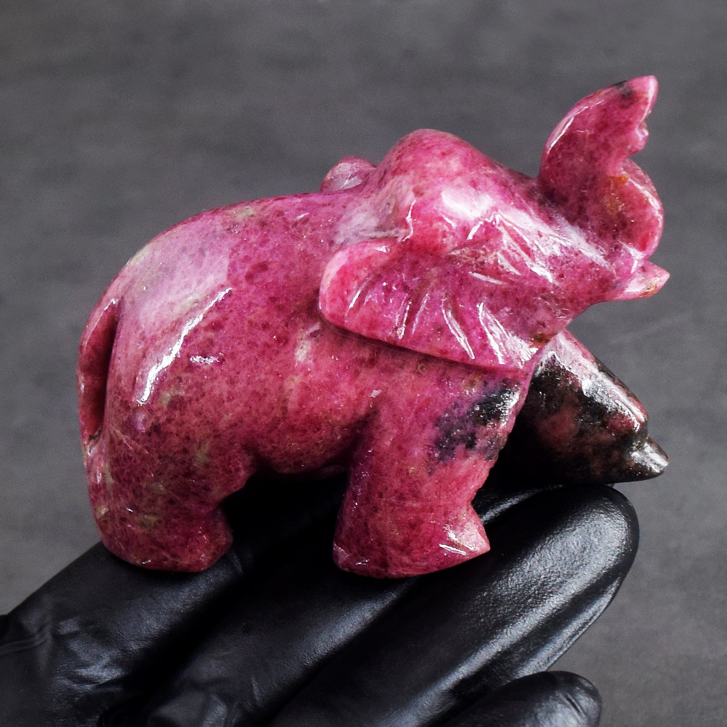 Awesome 868.00 Cts Genuine Pink Rhodonite Crystal Carved Premium Elephant