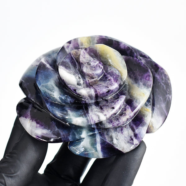 Stunning 1429.00 Cts Genuine Multicolor Fluorite Hand Carved Rose Gemstone Crystal Carving