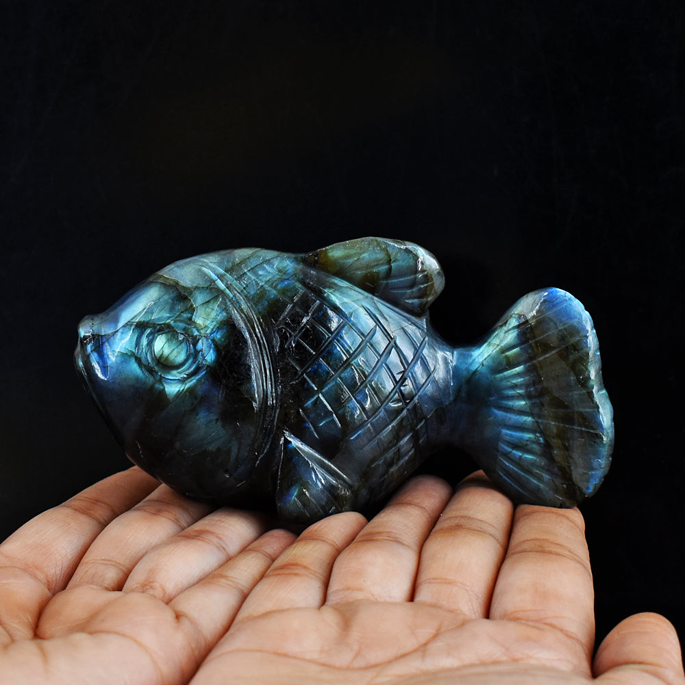 Artisian 1367.00 Cts  Genuine  Amazing  Flash  Labradorite Hand Carved Crystal Gemstone Carving Fish