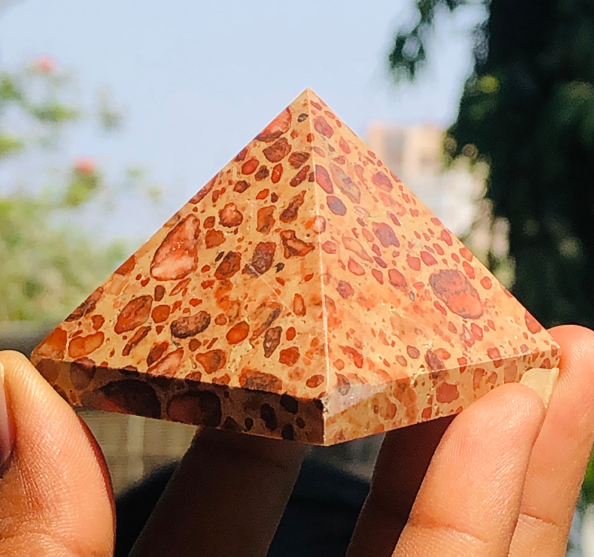 Beautiful 476.00 Cts Genuine Leopard Skin Jasper Healing Divine Crystal Specimen Pyramid