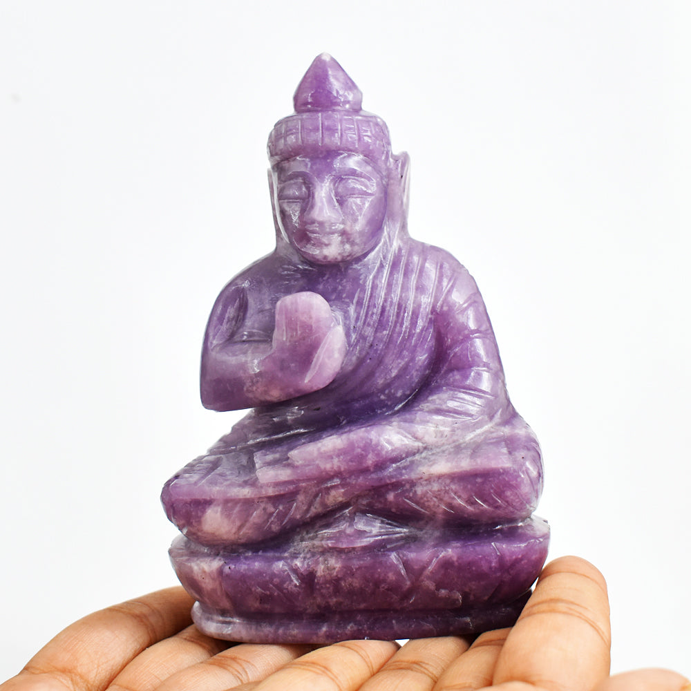 Awesome 1506.00 Cts Genuine Lepidolite Hand Carved Crystal Lord Buddha Gemstone Carving