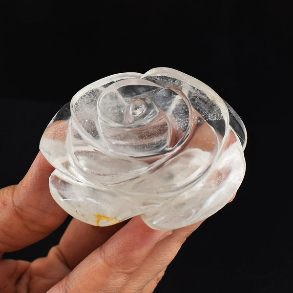 Beautiful  White Quartz 565.00 Cts  Genuine  Hand  Carved  Crystal Rose  Flower Gemstone Carving