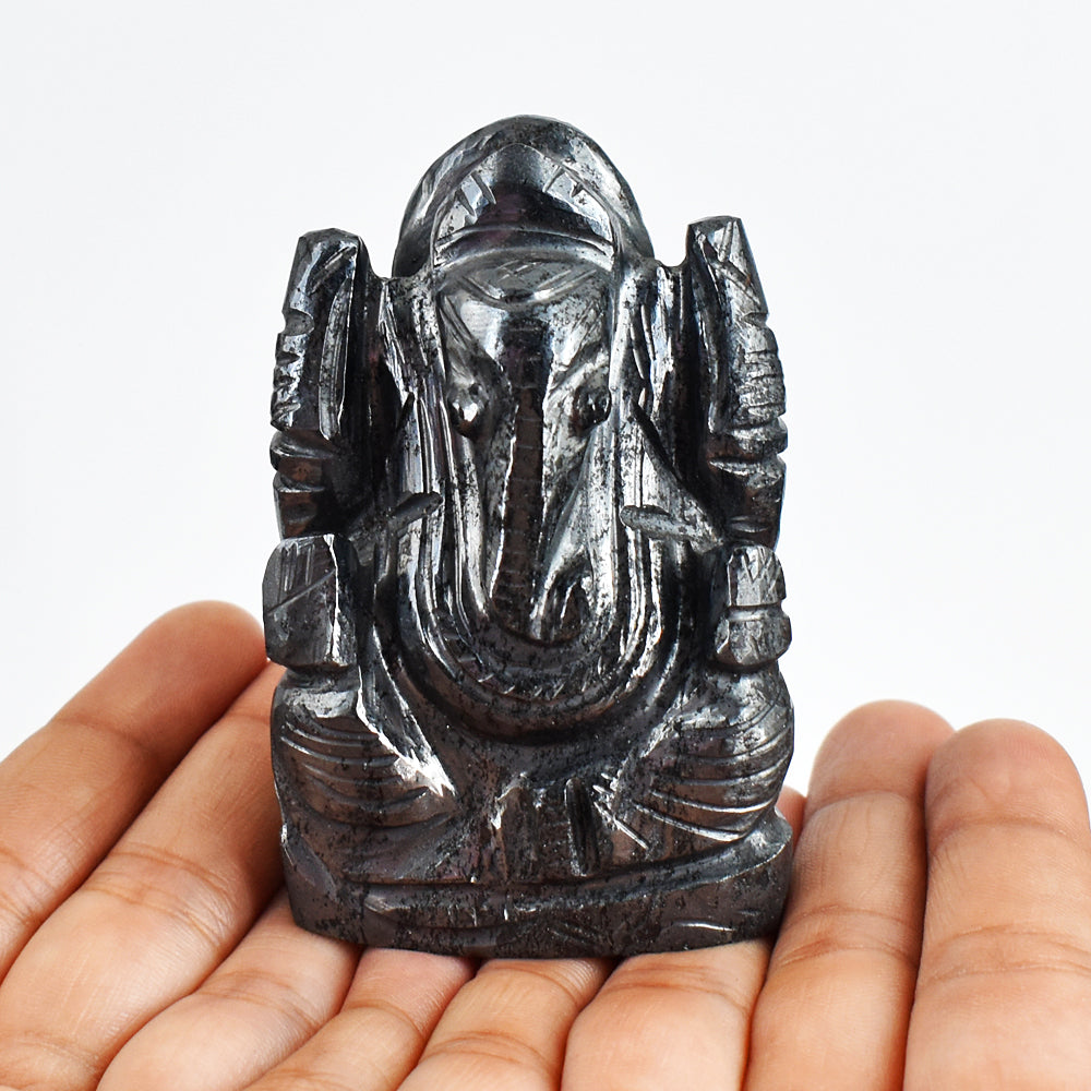 Artisian 1411.00 Carats Genuine Hematite  Hand Carved Crystal  Gemstone Lord Ganesha Carving