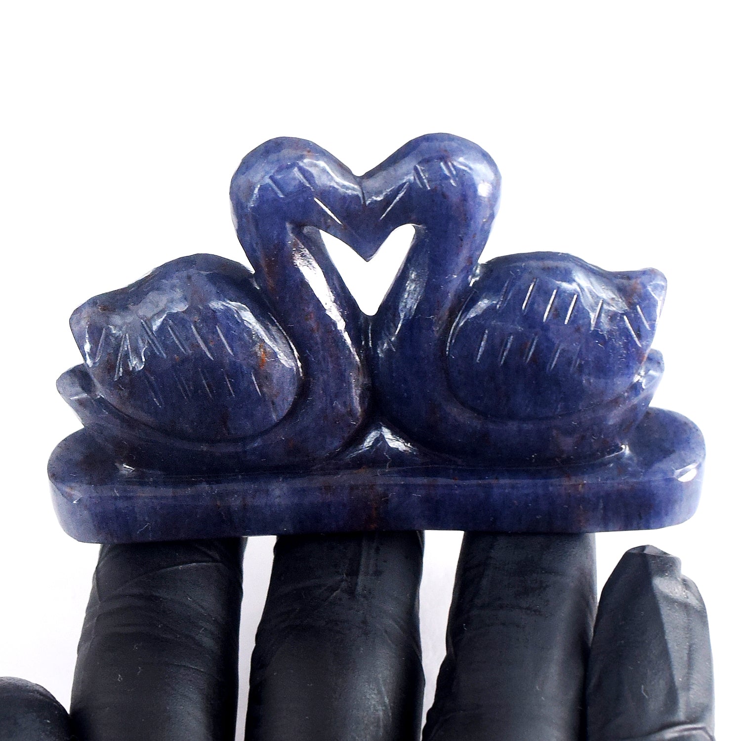 Amazing 424.00 Cts Genuine Blue Iolite Carved Love Premium Swan Pair