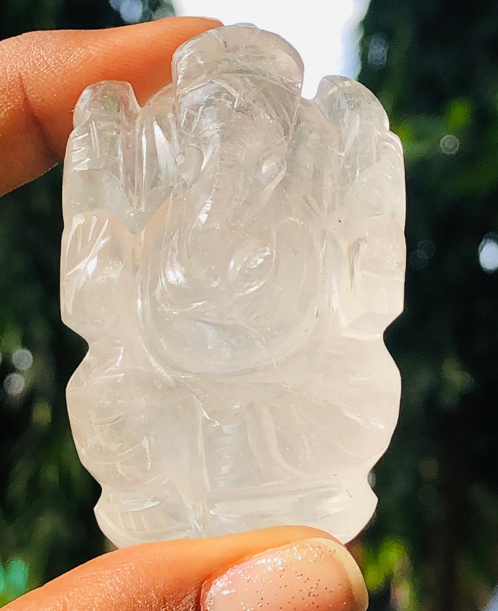 Paramount 365.00 Cts Genuine White Quartz Divine Hand Carved Premium Lord Ganesha Crystal