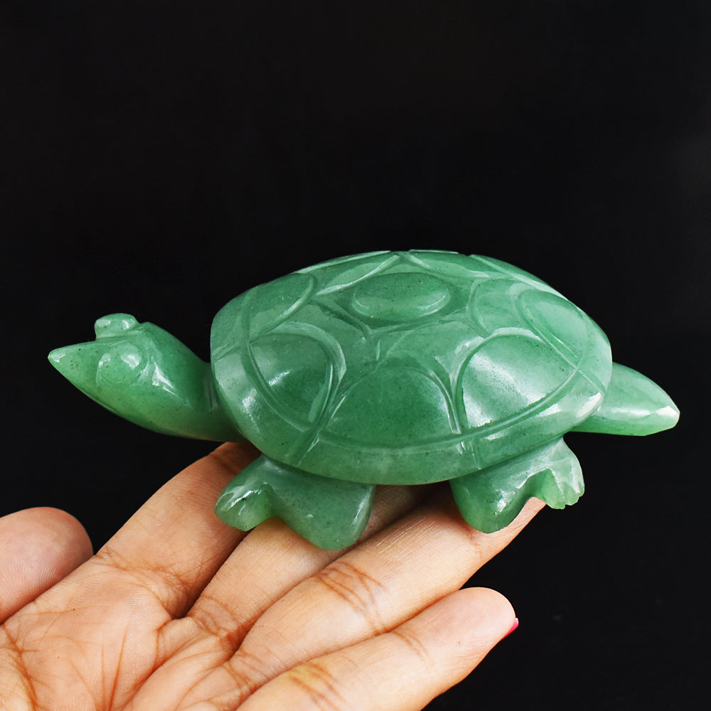 Amazing 661.00 Cts Green Aventurine Hand Carved Genuine Crystal Gemstone Carving Turtle