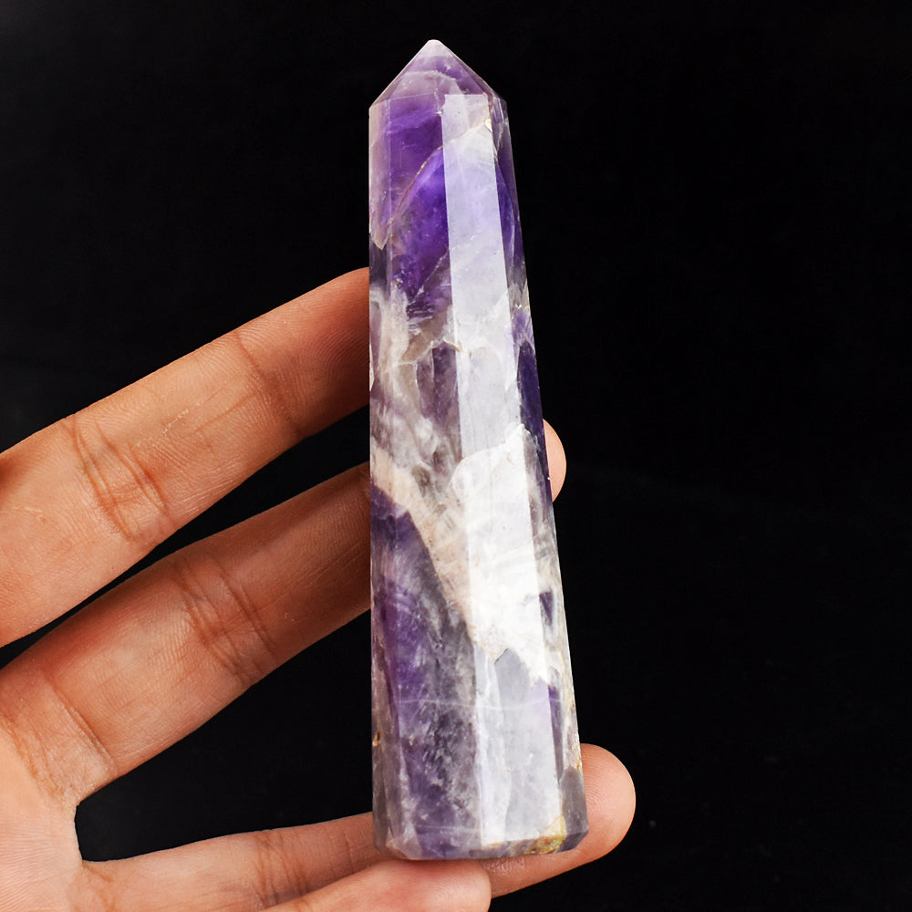 Genuine 394.00 Carats  Chevron  Amethyst  Hand  Carved Crystal  Gemstone  Healing  Point