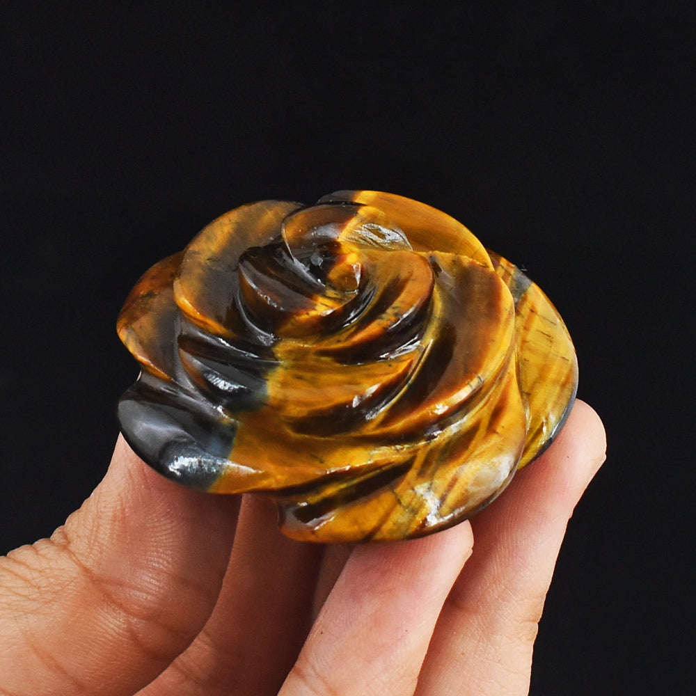 Beautiful 341.00 Carats Genuine  Golden Tiger Eye Hand Carved Crystal  Rose  Gemstone  Carving