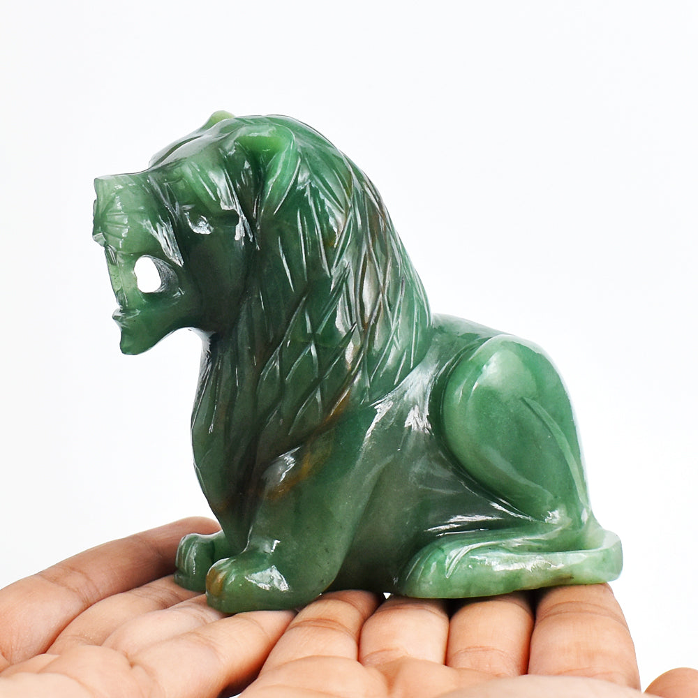 2652.00 Carats Genuine Green Aventurine  Hand Carved  Crystal Gemstone Carving Lion