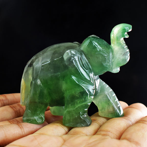 Exclusive  715.00 Cts Genuine Multicolor Fluorite Hand Carved  Crystal  Gemstone  Carving Elephant