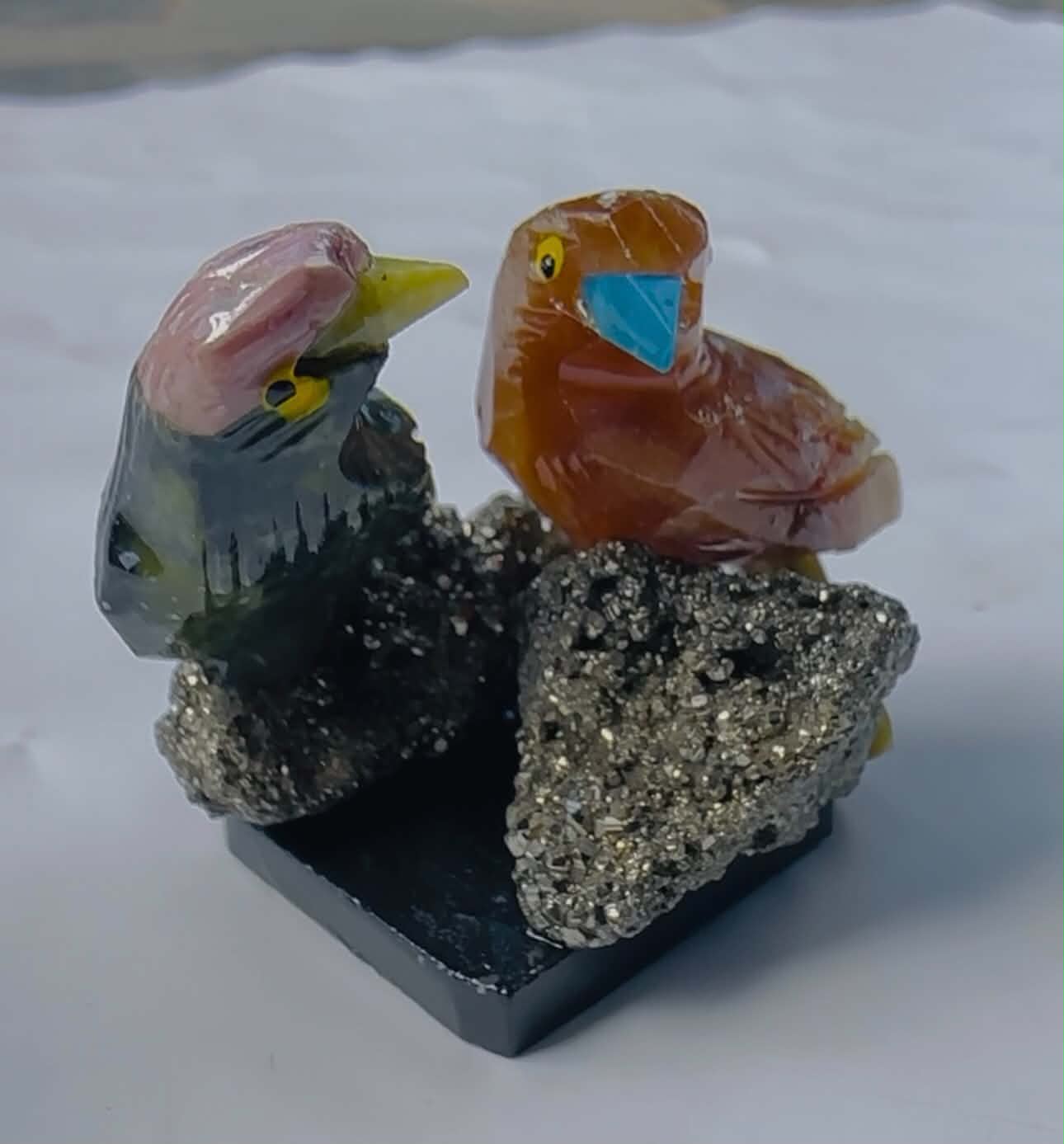 Exclusive 250.00 Cts Genuine Mini Fluorite & Serpentine Carved Love Bird  2026  Collection