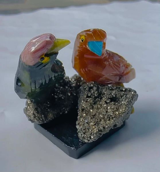 Exclusive 250.00 Cts Genuine Mini Fluorite & Serpentine Carved Love Bird  2026  Collection