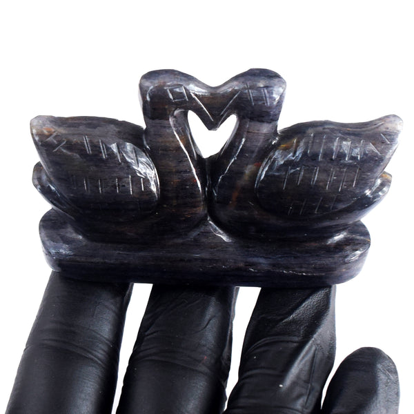 Craftsmen 435.00 Cts Genuine Blue Iolite Hand Carved Premium Love Swan Pair