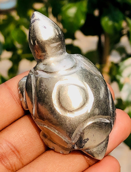 Exclusive 367.00 Cts Genuine Pyrite Hand Carved Gemstuone Premium Turtle Crystal