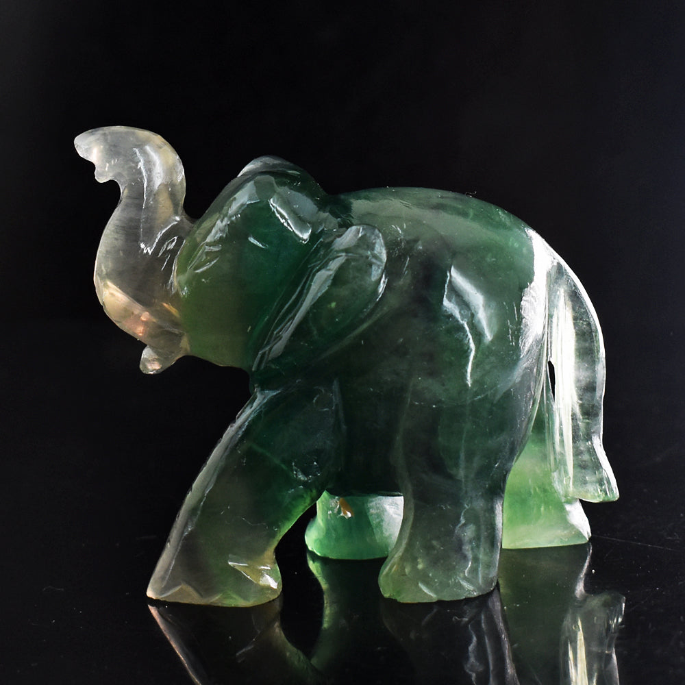 Genuine   1033.00 Carats Multicolor  Fluorite Hand   Carved Genuine  Crystal Gemstone Carving Elephant