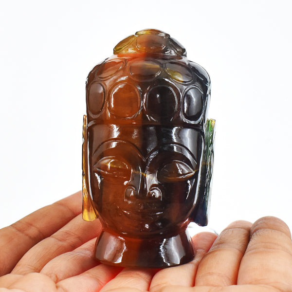Genuine 2064.00 Carats Multicolor Fluorite Hand Carved Crystal Buddha Head  Gemstone Carving