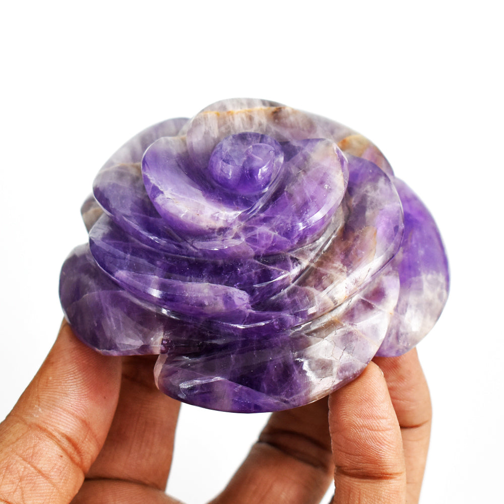 Exclusive 1139.00 Carats Genuine Amethyst Hand Carved Crystal Rose Flower Gemstone Carving