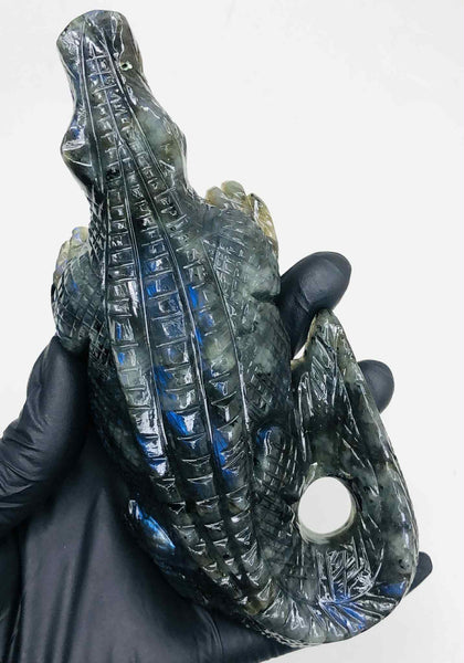 Stunning 1788.00 Cts Genuine Blue Flash Labradorite Carved Premium Crocodile