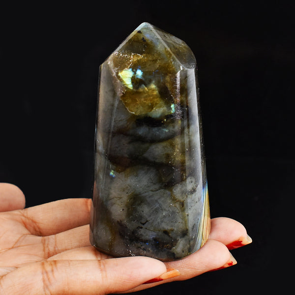 Genuine  913.00  Cts Golden & Blue Flash Labradorite Hand Carved  Healing Crystal Point