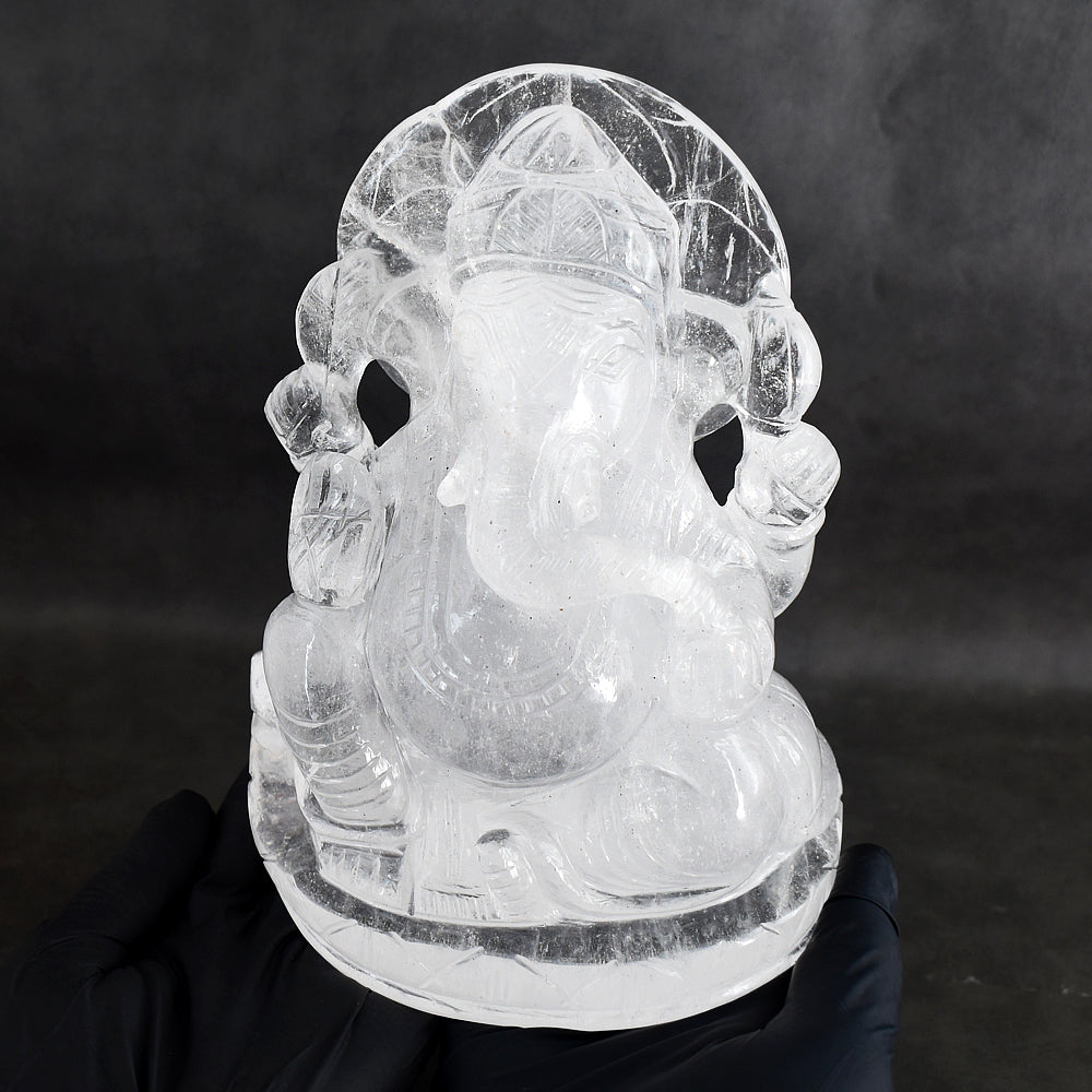 Paramount 8164.00 Cts Genuine White Quartz Hand Carved Premium Lord Ganesha Crystal