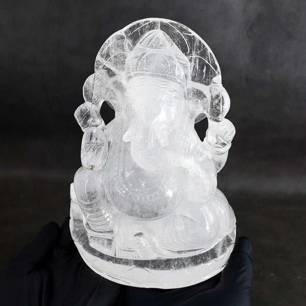 Paramount 8164.00 Cts Genuine White Quartz Hand Carved Premium Lord Ganesha Crystal