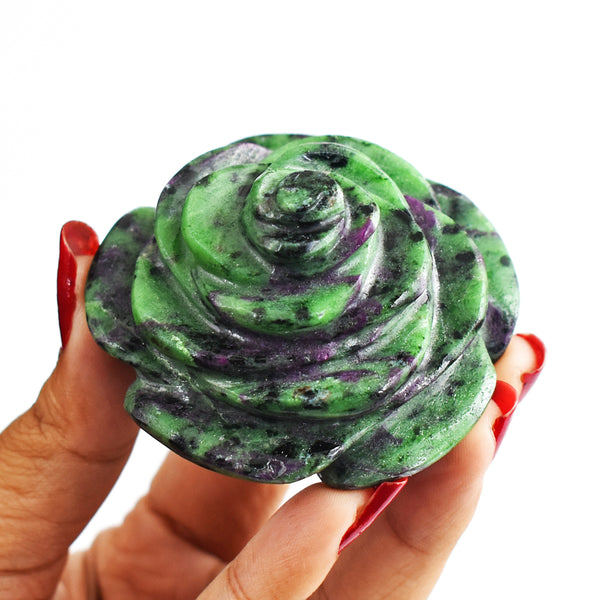 693.00 Cts Exclusive Ruby Zoisite Hand  Carved  Genuine Carving Rose Flower Gemstone