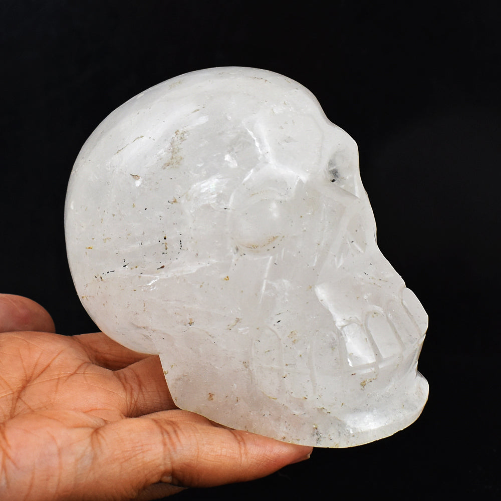 Natural 2346.00 Carats Genuine White Quartz Hand Carved Crystal Gemstone Skull  Carving l