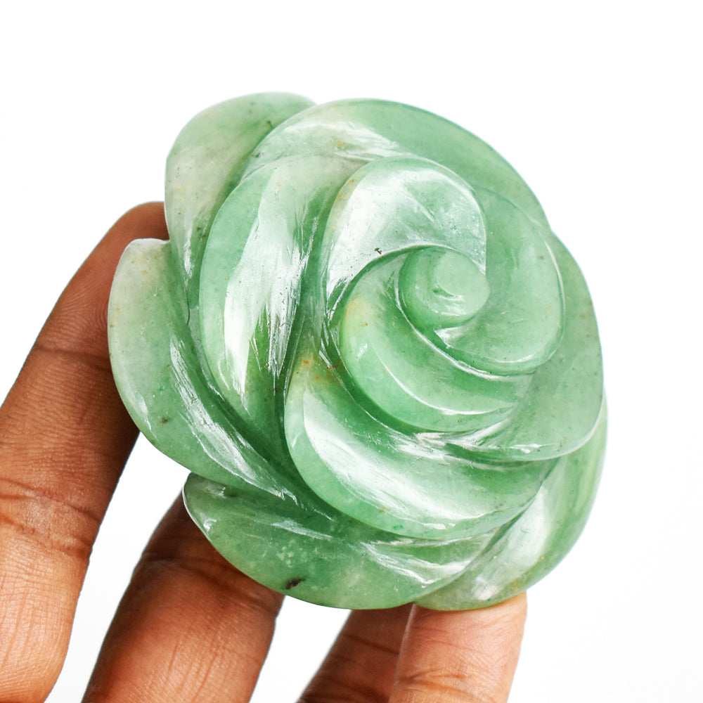 Beautiful  781.00  Carats Green Aventurine Hand  Carved Rose Flower  Gemstone Carving