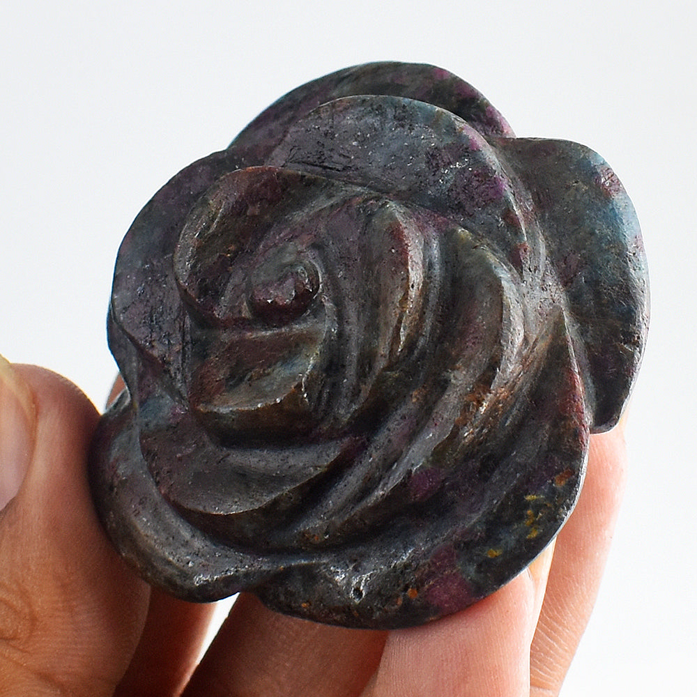 Gorgeous  324.00 Cts Genuine Ruby In Kyanite  Hand Carved Crystal Gemstone  Carving Rose