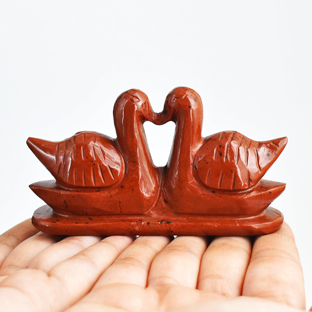 Artisian  685.00  Cts  Genuine Mahogany Jasper  Hand Carved Crystal  Swan  Pair  Gemstone Carving