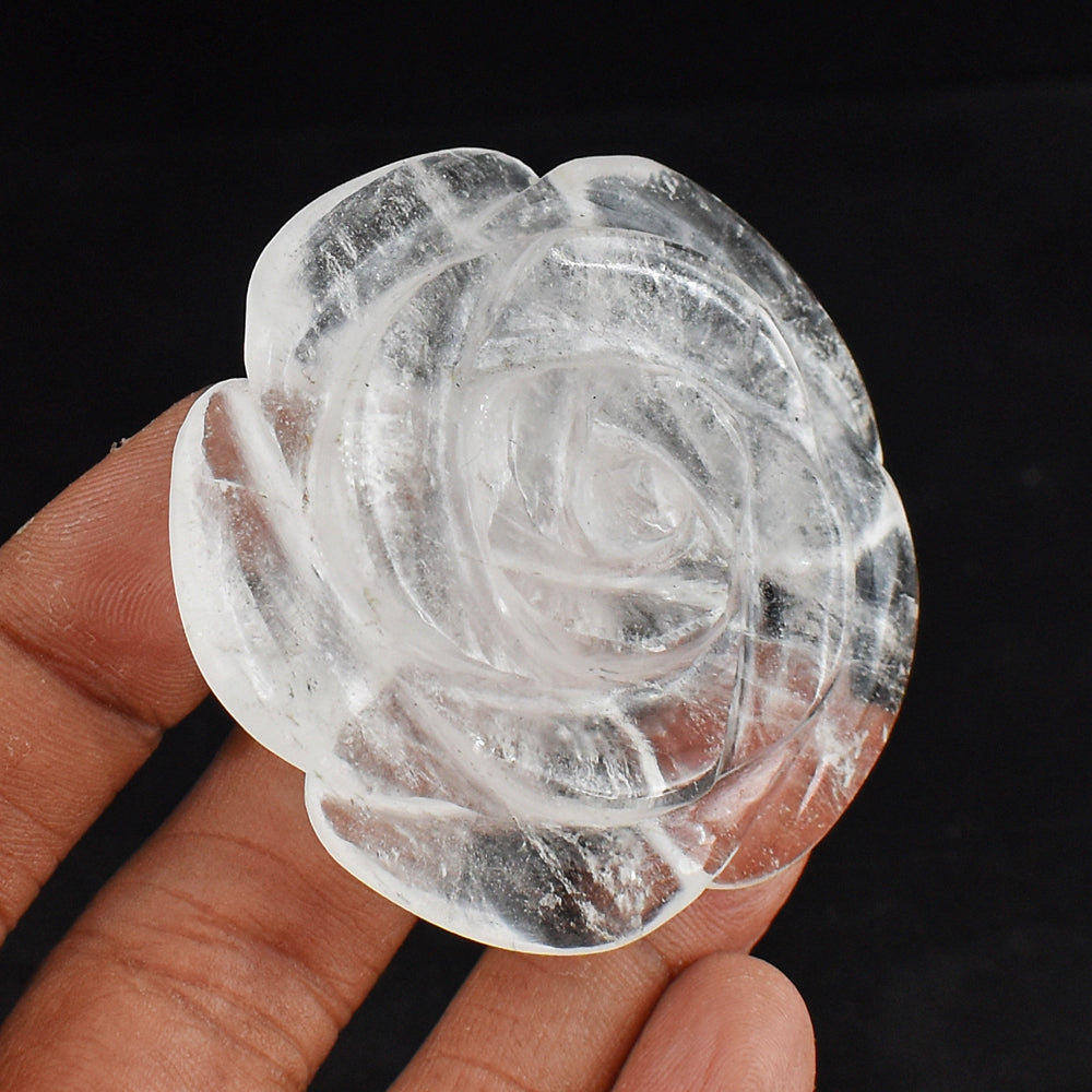 Artisian 257.00 Cts Genuine  White  Quartz Hand Carved Crystal Rose Flower Carving Gemstone