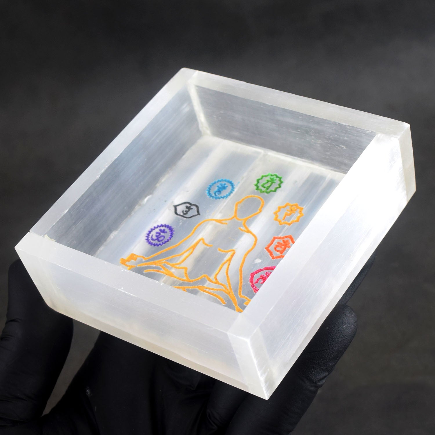 Awesome 948.00 Cts 4 Inches Genuine Selenite Seven Chakra Yoga Crystal Box Crystal
