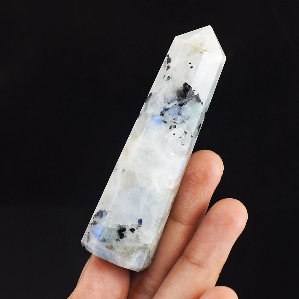 Exclusive 297.00  Carats  Genuine Blue Flash Moonstone Hand  Carved Crystal  Healing  Gemstone  Point  Carving