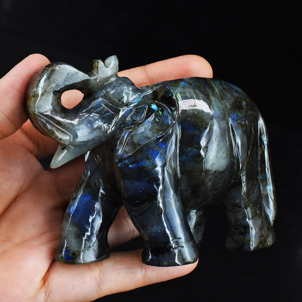 Blue Flash  Labradorite  1185.00 Cts Genuine  Hand Carved  Crystal Gemstone Carving Elephant