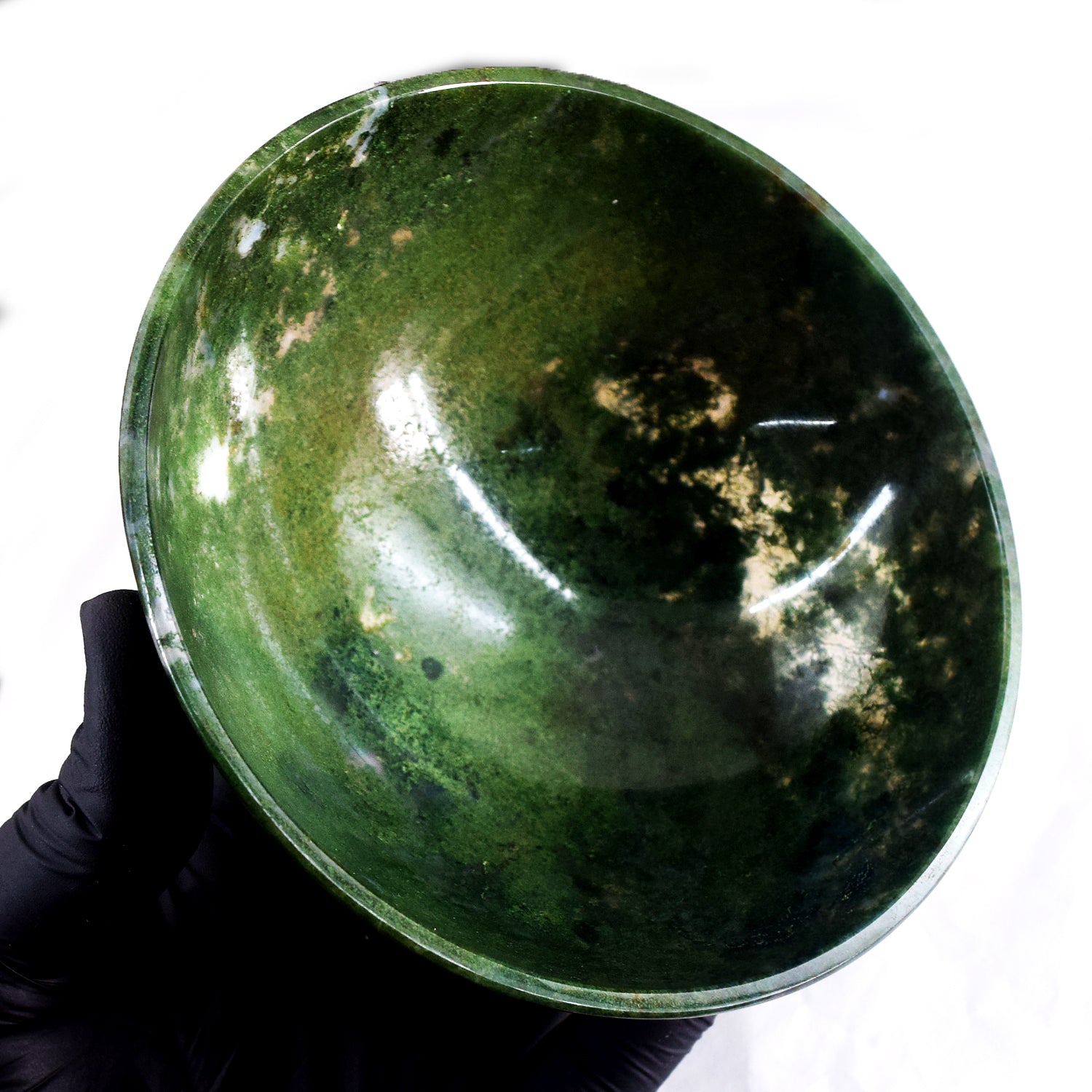 World Class Amazing 764.00 Carats Genuine Moss Agate Hand Carved Crystal Gemstone Carving Big Bowl