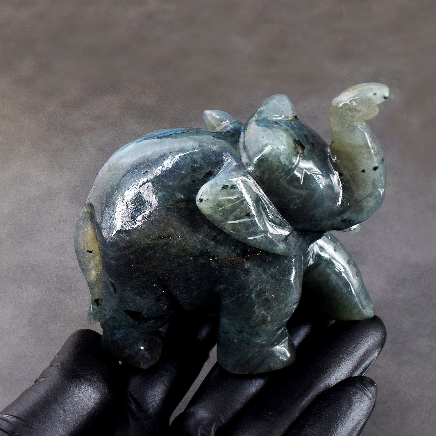 Natural 1311.00 Cts Genuine Blue Flash Labradorite Carved Premium Crystal Elephant