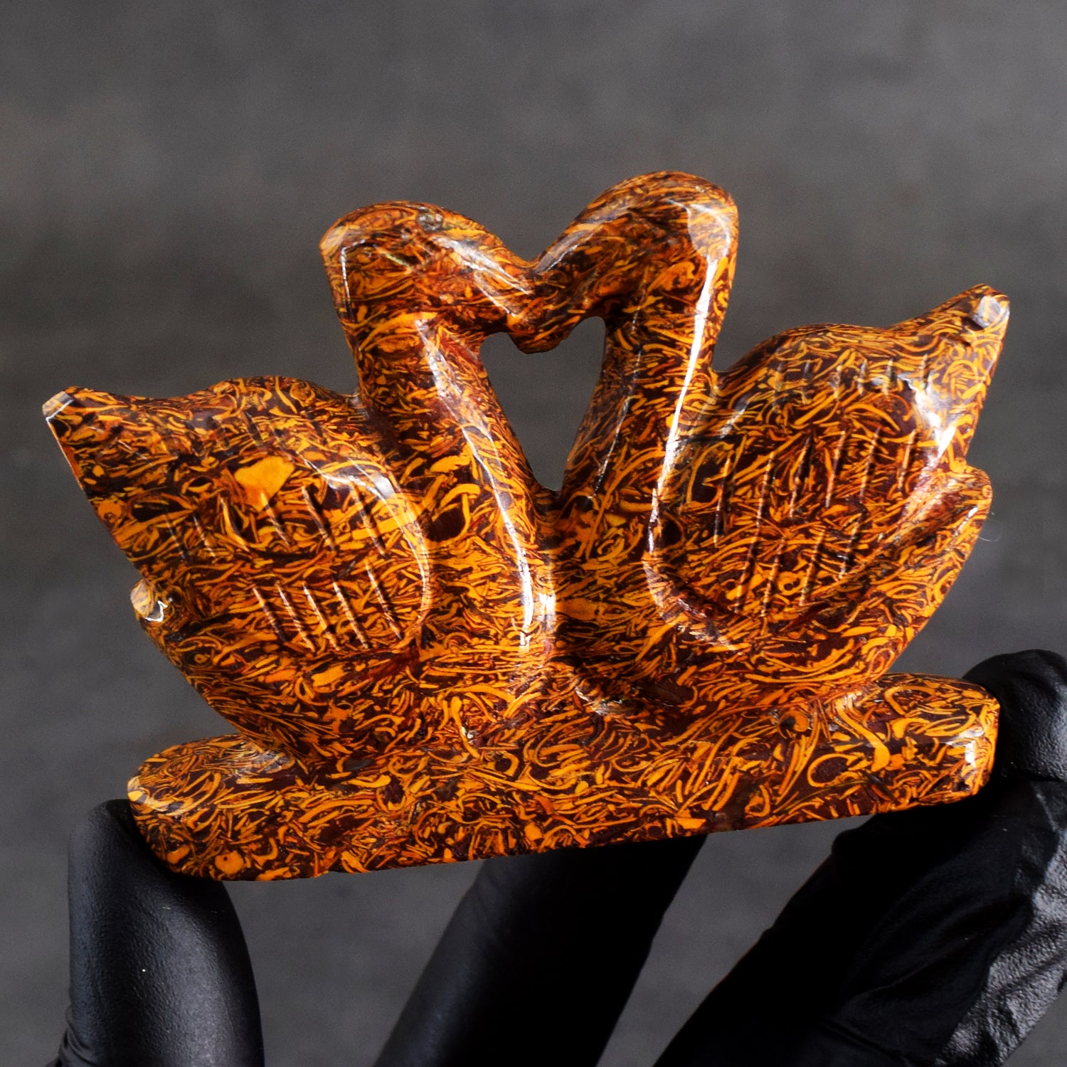 Outstanding 695.00 Cts Genuine Golden Art Jasper Hand Carved Premium Love Swan Pair