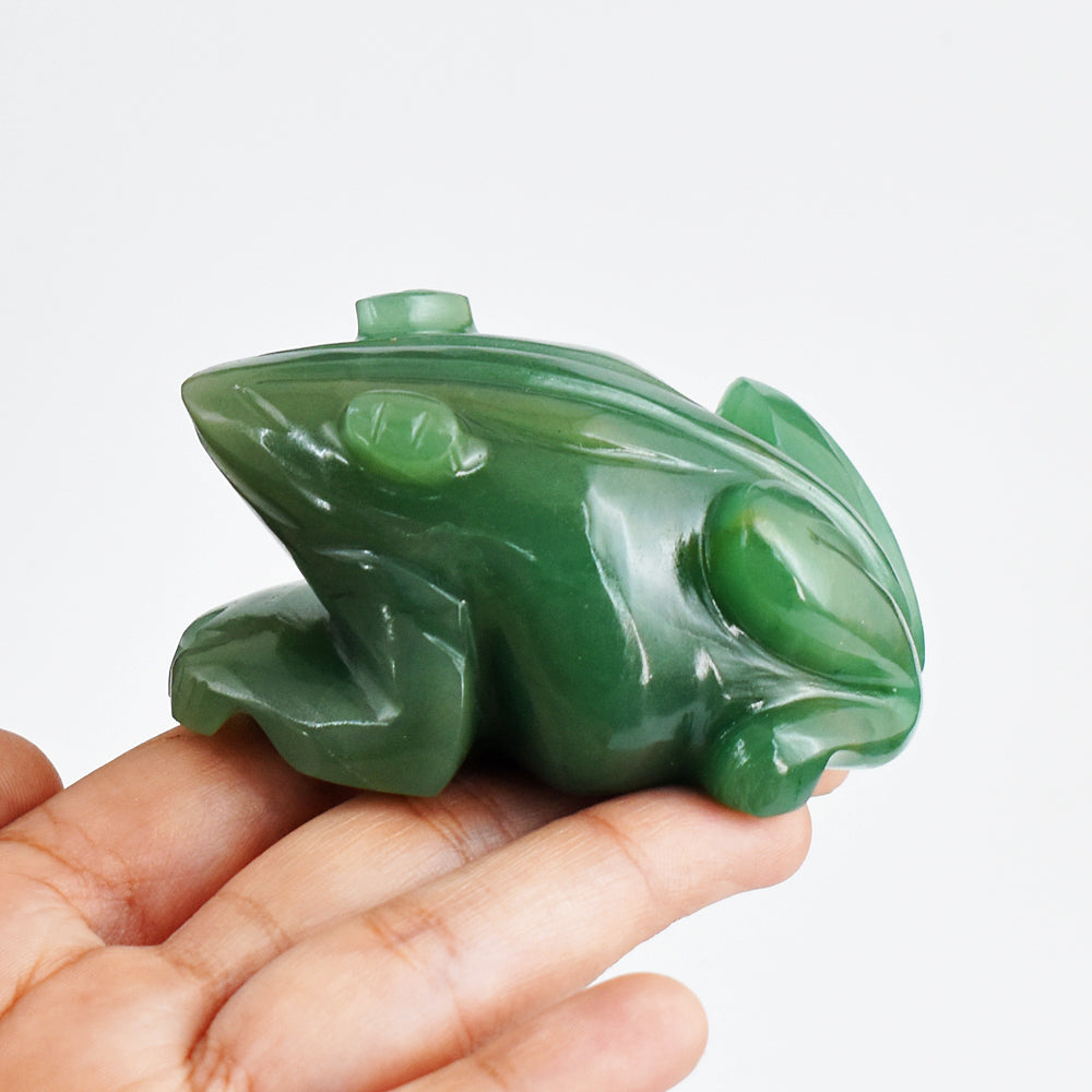 Exclusive 982.00 Cts Genuine Green Aventurine Hand Carved Crystal Gemstone Carving Frog