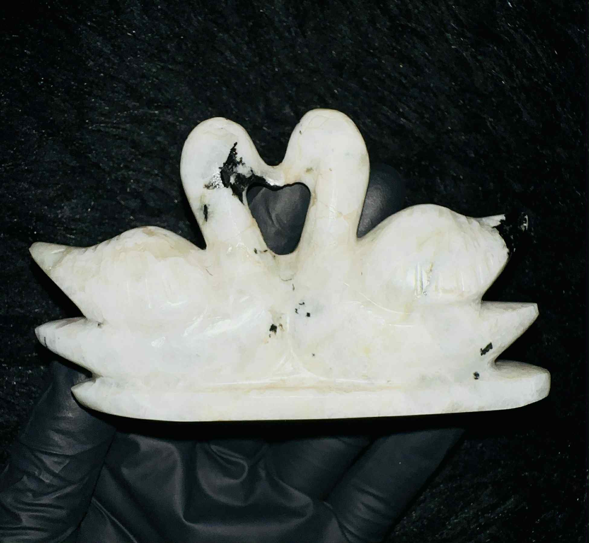 Natural 760.00 Cts Genuine Moonstone Love Carved Premium Crystal Swan Pair