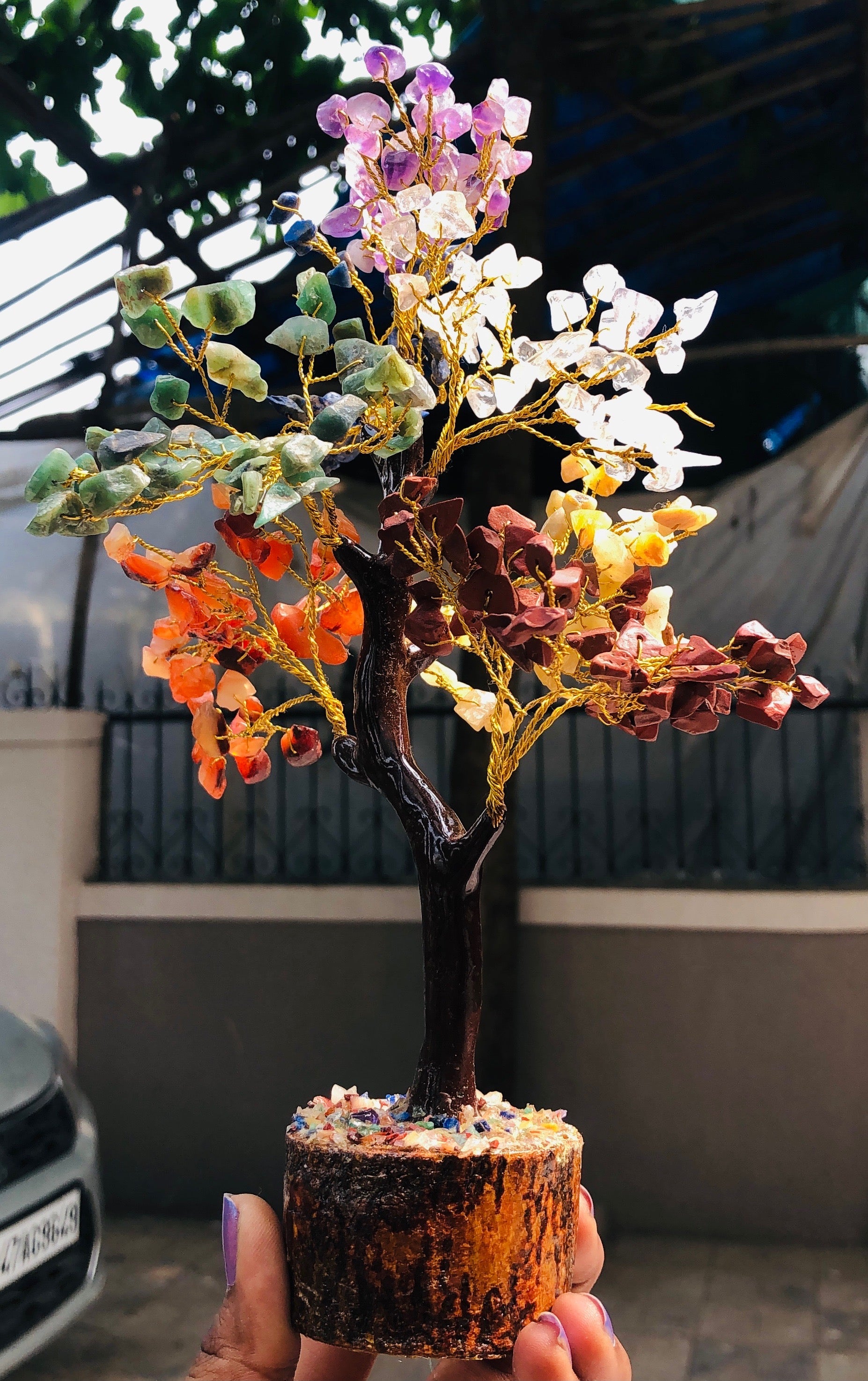 Charming 1221.00 Cts Genuine Seven Chakra Crystal Gemstone Tree