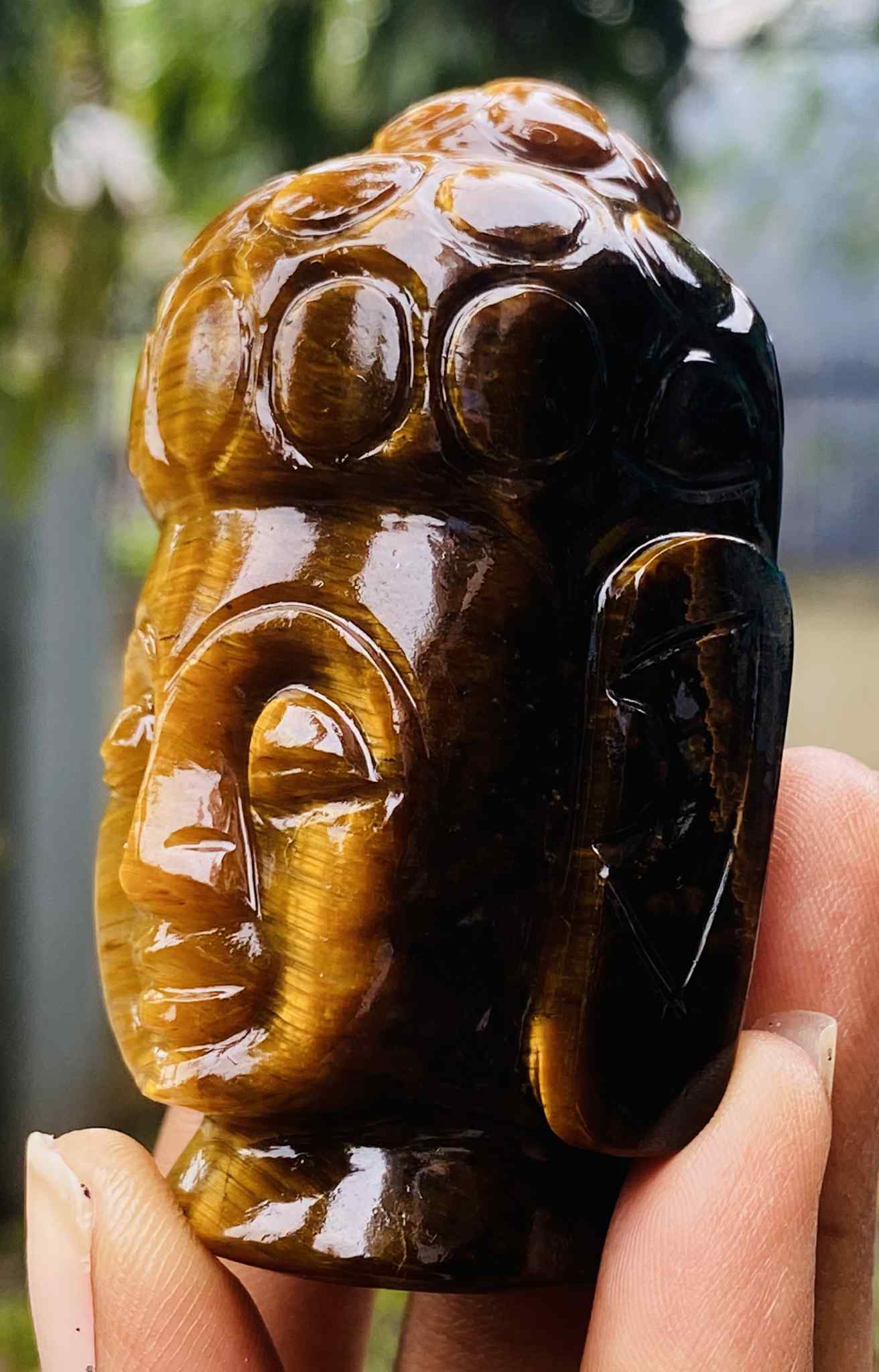 Fabulous 646.00 Cts Genuine Tiger Eye Hand Carved Genuine Crystal Gemstone Carving Buddha Head