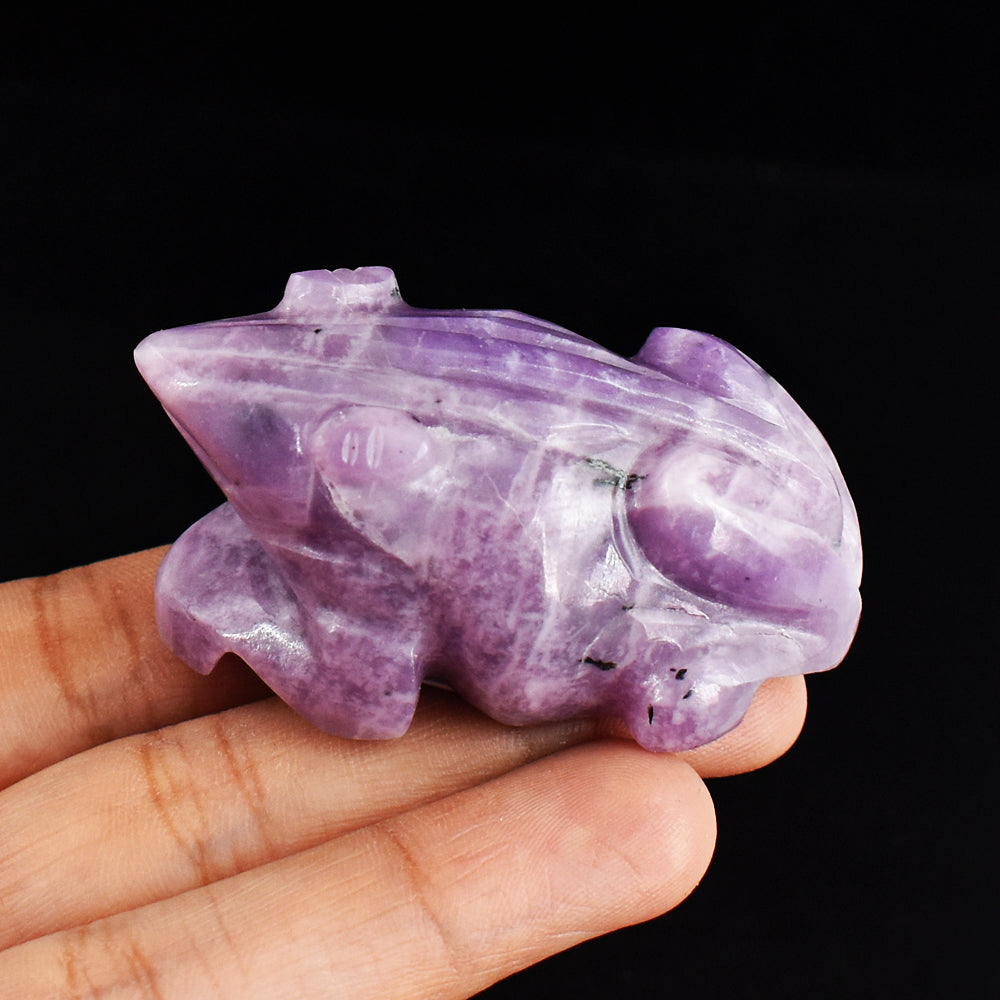 Artisian  373.00 Carats  Genuine  Lepidolite  Hand  Carved Crystal Gemstone  Carving Frog