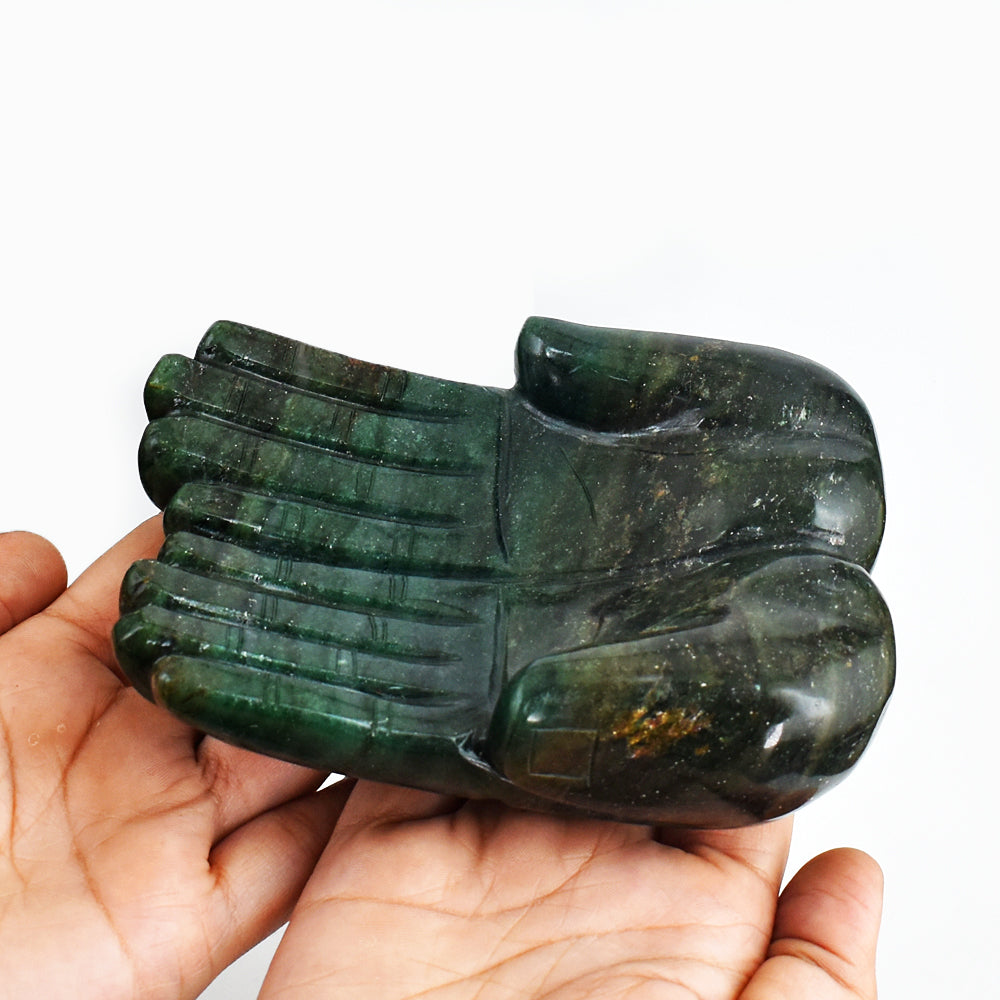 Exclusive 3430.00 Cts Genuine Green Jade Hand Carved Crystal Gemstone Carving Praying Hand