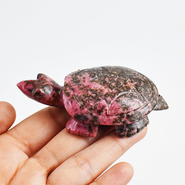 Stunning 596.00 Carats  Genuine Rhodonite Hand Carved  Crystal  Gemstone Turtle Carving