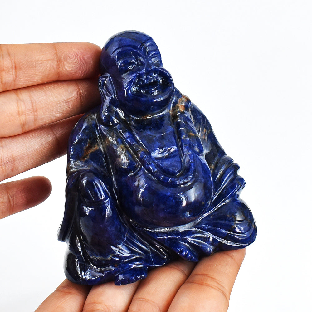 Awesome 2080.00 Cts Genuine Sodalite Hand Carved Crystal Gemstone Carving Laughing Buddha