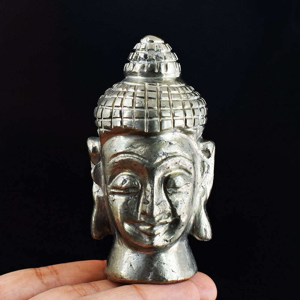 Gorgeous 1259.00 Cts Genuine Pyrite Hand Carved Crystal Gemstone Lord Buddha Head Carving